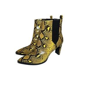 Asos Pointed Toe Heeled Ankle Boots Yellow Faux Snakeskin Animal Print US 8/UK 6